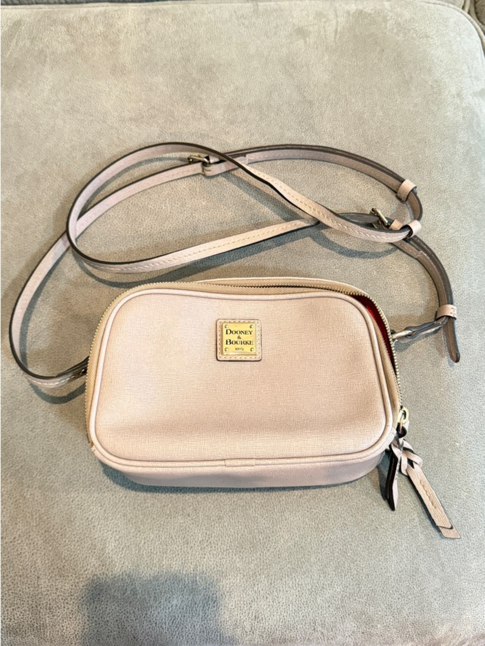 Dooney & Bourke Taupe Crossbody with Gold Logo Plaque